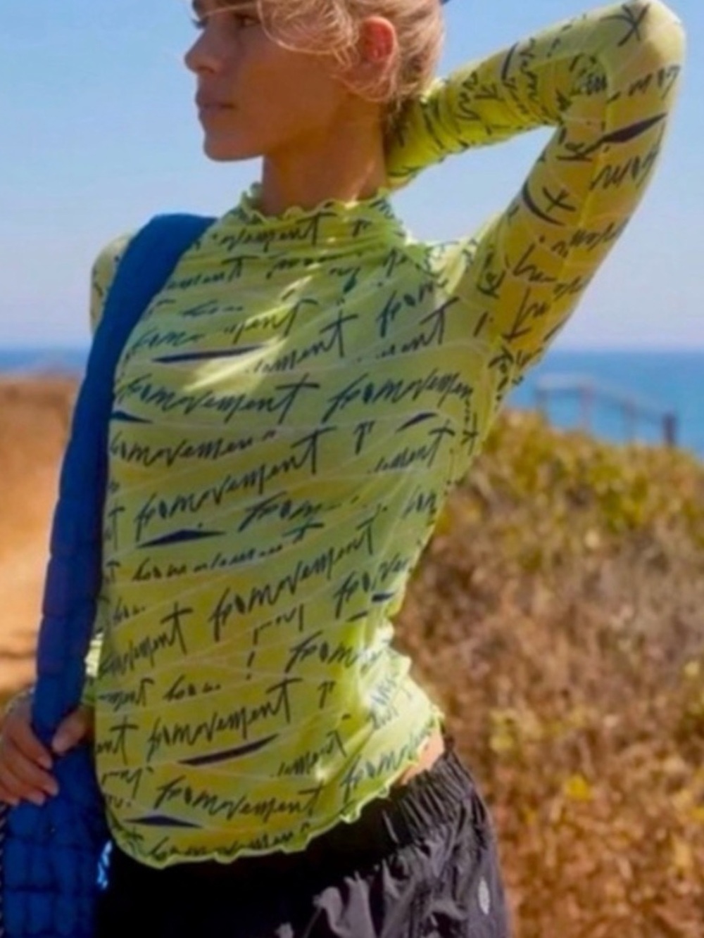 Free People Movement High Jump logo longsleeve top in Small in lime green